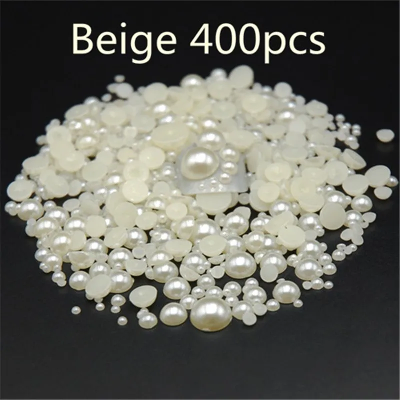 

Mixed size 400pcs/pack beige Imitation Pearls Half Round Flatback Resin Scrapbook Beads Clothing Decorate Nail Art ABS Pearl