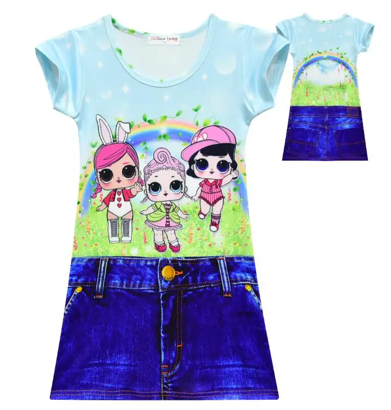 

New LOL Doll Party cartoon fake denim dress girl middle child dress dress girl