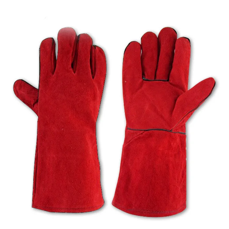 

Cowhide welding gloves Full Lining Thick Gloves High-Temperature Resistant Stab layer Labor Insulation glove Red