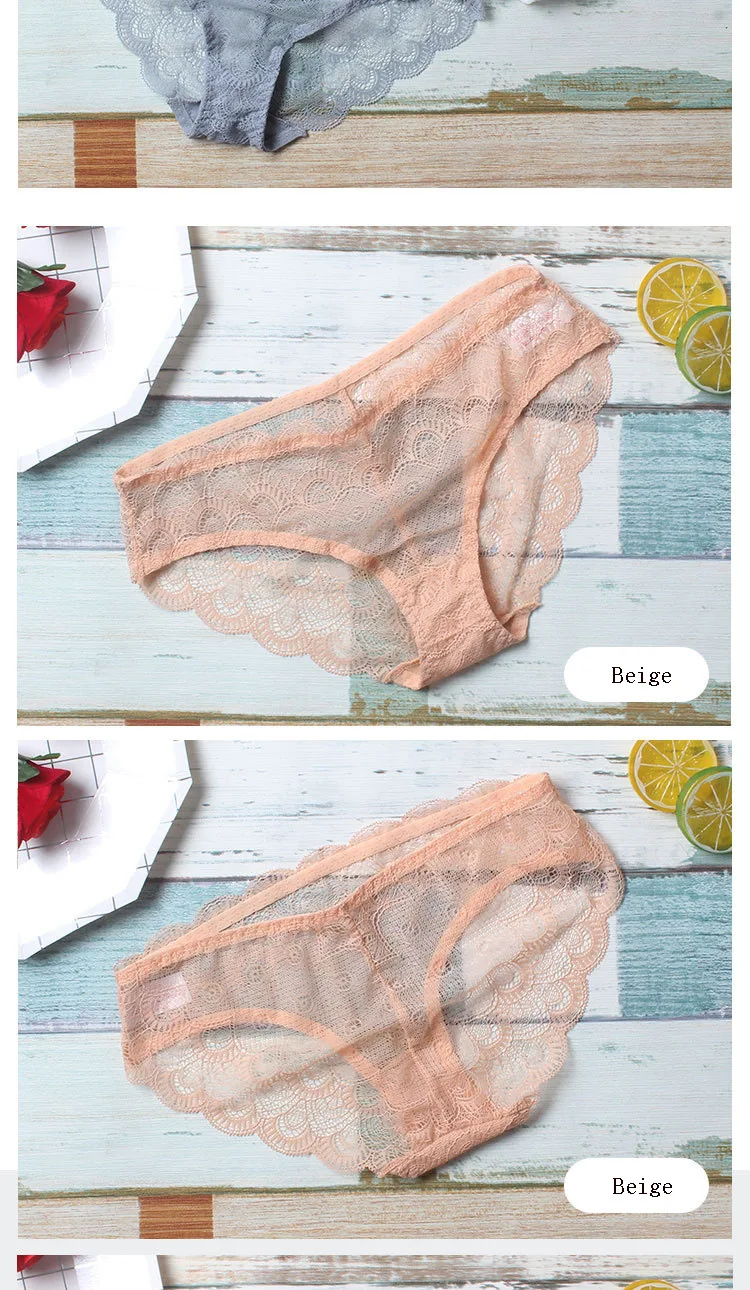 Women's Sexy Lace Panties Seamless Cotton Breathable Panty Transparent Briefs Plus Size Girl Low Rise Underwear (10)