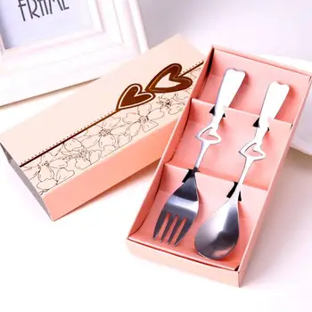 

Perfect Pair Coffee Spoons and Fork in Gift Box Party souvenirs Wedding Gifts for Guest 100sets/lot LX3281