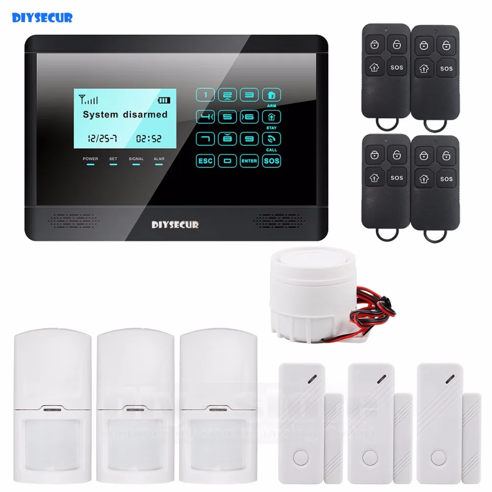 

DIYSECUR Wireless& Wired GSM SMS Home House Security Inturder Alarm System Siren Door Sensor PIR Remote Controller