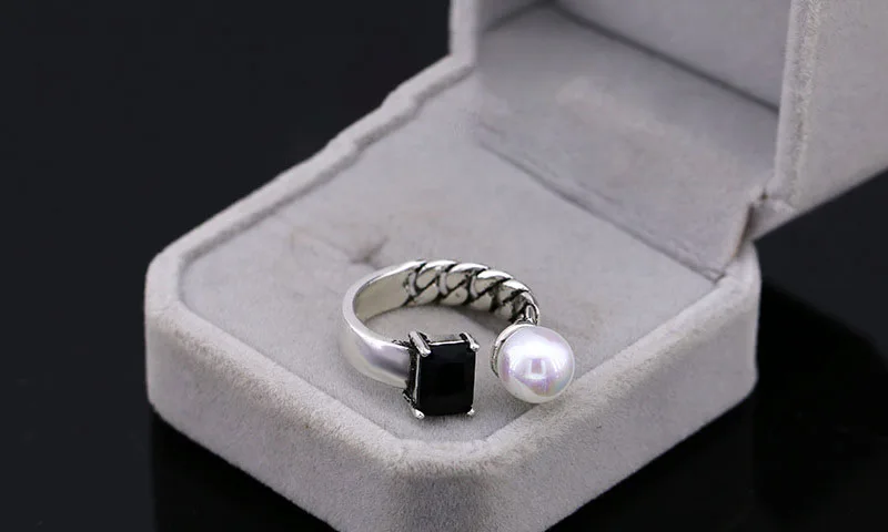 Anenjery, винтажные, с искусственным жемчугом, черные, белые, циркониевые, серебряные кольца для женщин, 925 пробы, серебряные кольца, S-R42