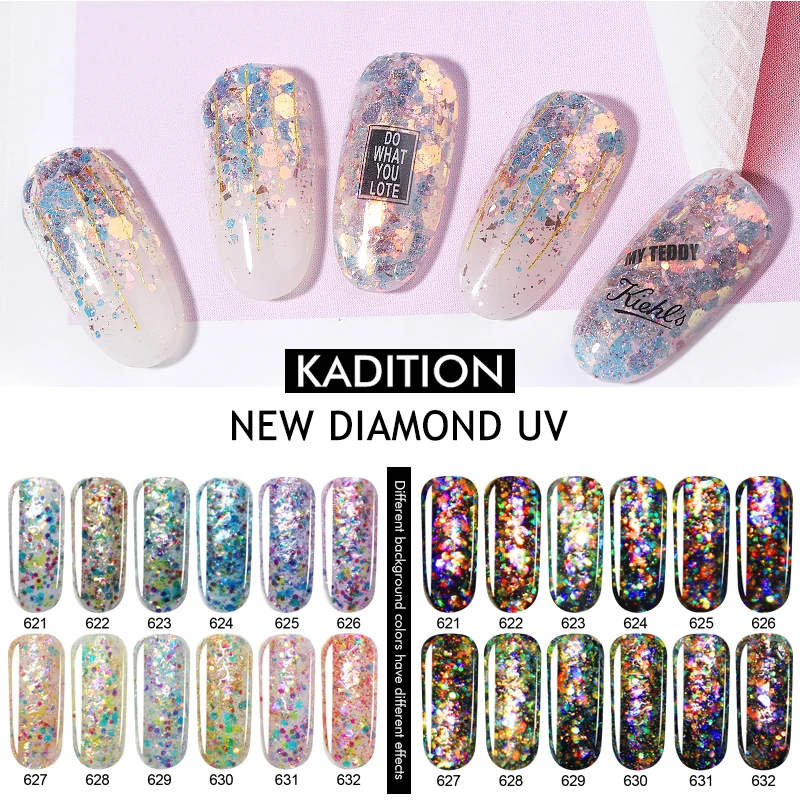 KADITION 5 мл Алмазный Блестящий Гель лак Блестящие Блестки впитывающий УФ