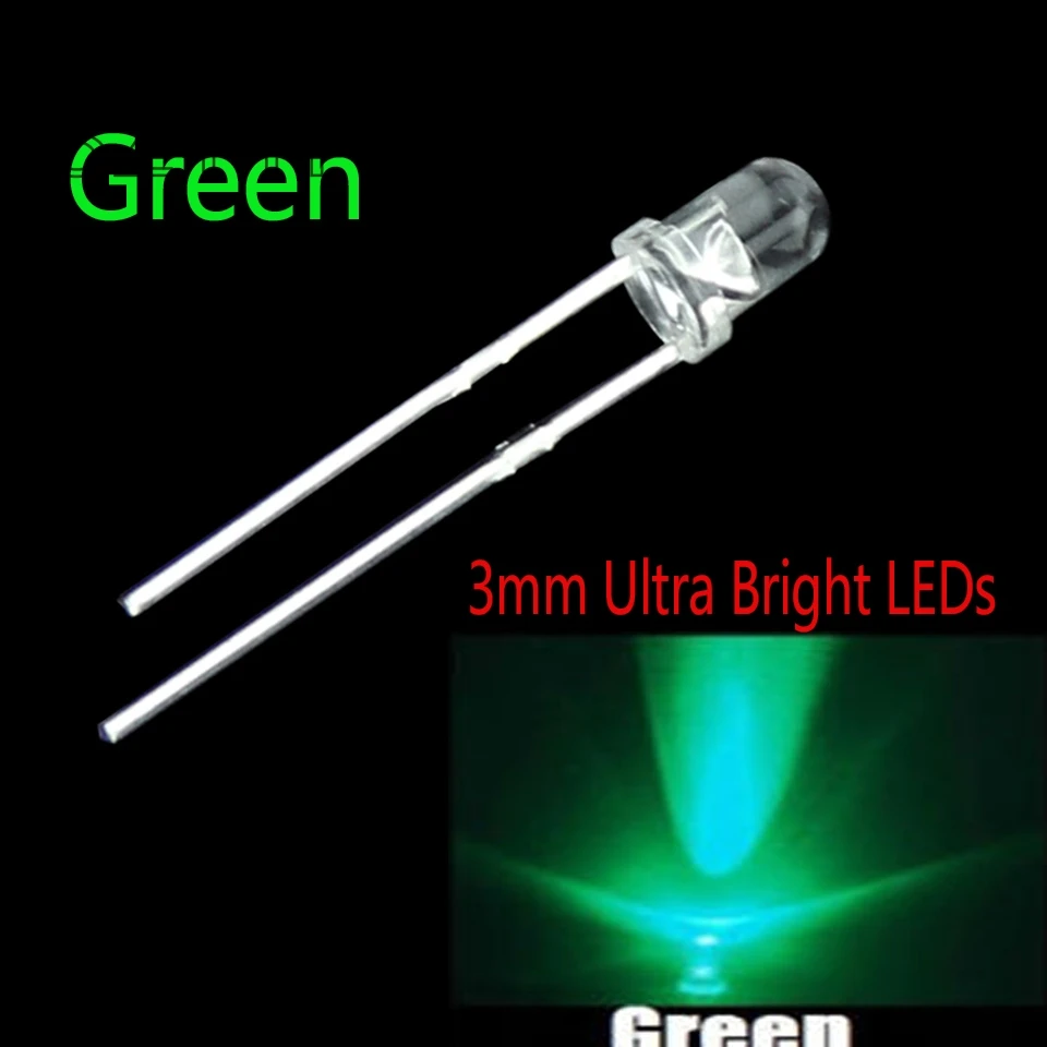 100 шт/ 3 мм круглый супер яркий зеленый светодиодный светильник Диод комплект для Arduino UNO