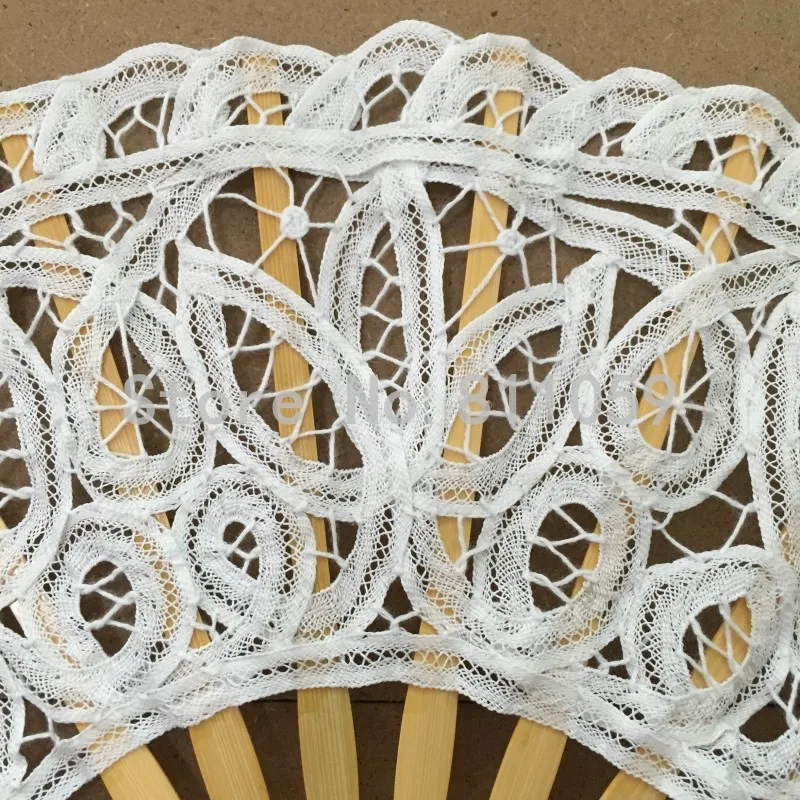 free shipping 10pcs lot white battenburg lace fan wedding hand fan
