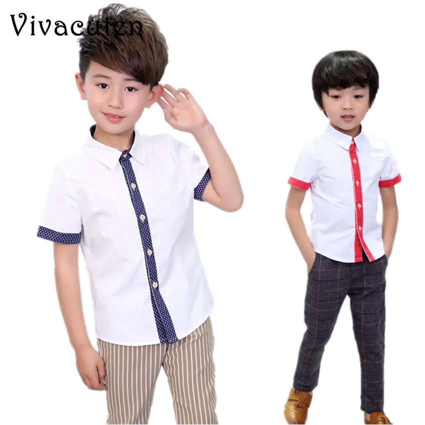 New Boys Summer Dots Dress Shirts Gentle School Kids Short Sleeve Wedding Shirts Brand Baby Boys Birthday Clothes F083