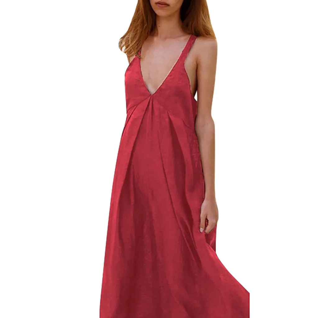 Женское однотонное праздничное платье сексуальное длинное без рукавов на