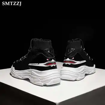 

SMTZZJ Luxury Brand Korean Soft Socks Shark Casual Breathable Women's Shoes Boots Flats Knit Upper Chunky High Top Sneakers