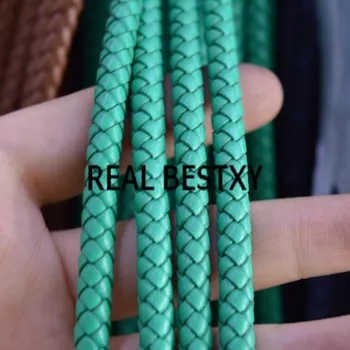 

REAL BESTXY 5m/lot 6mm/green round Genuine Leather Cord Wire Fashion Jewelry DIY Necklace Bracelet Cords Finding leather strip