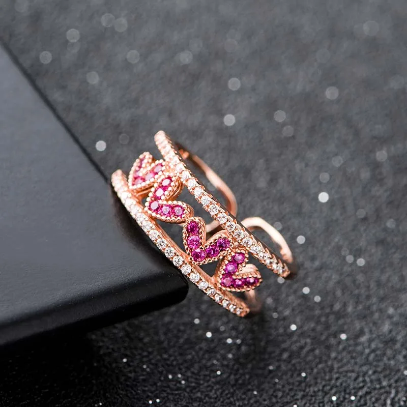 

Aiffry Korean Style 2018 Lover&Heart Ring Zircon Cz Engagement Wedding Band Rings For Women Open Separate Ring Set R2132