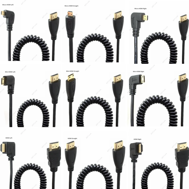 

Strentch HDMI Mini HDMI Micro HDMI Spring Cable Left/Right 90 degrees Angled Supports Ethernet 3D 1080 HDTV Audio Return Cabo