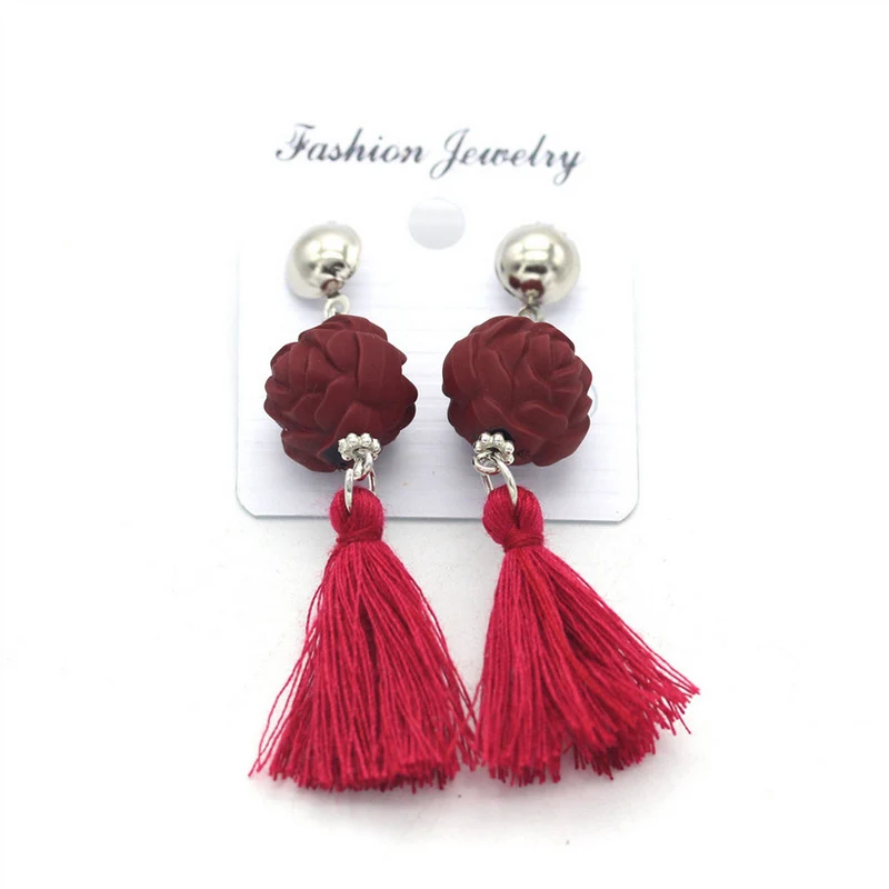 

Original Nationalities Tassel Flower Earring For Women 5Colors Long Tassel Earrings Wedding Dangle Drop Girls Earrings