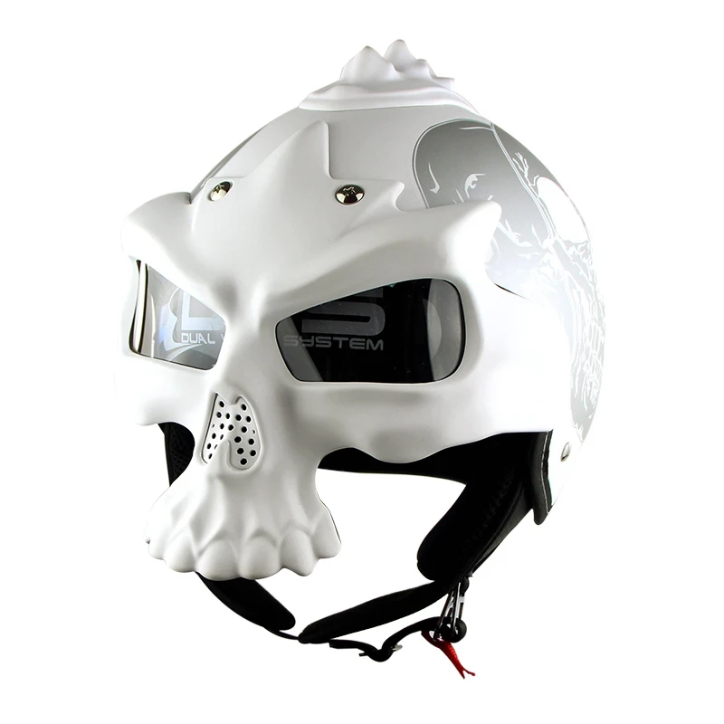 Двойной объектив мотоциклетный шлем dot standard skull casco с двойной d-образной кольцевой пряжкой S-XL - Цвет: white graphic