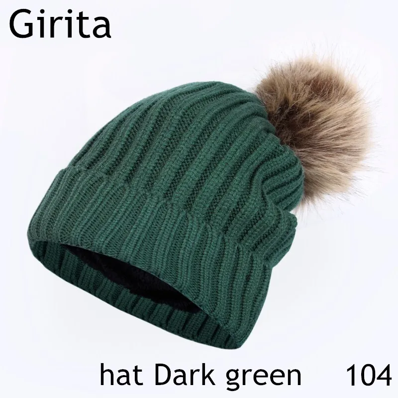Girita, женская вязаная шапка зима, шапки, флисовые вязанные шапочки с помпоном, меховые женские теплые шапки - Цвет: hat Olive