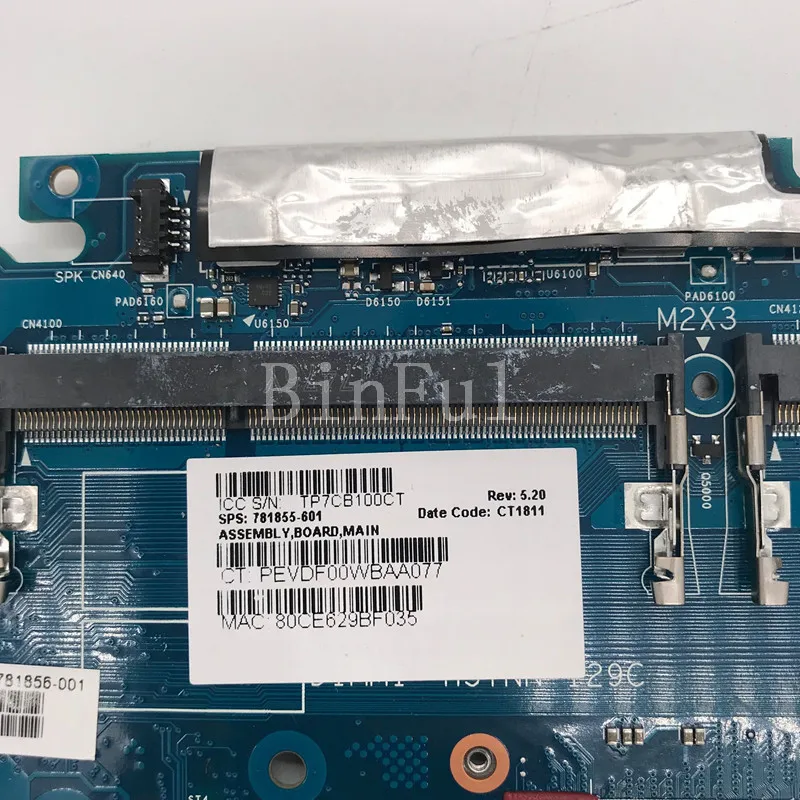 Высокое качество для elitebook 820 G2 Материнская плата ноутбука 781855-601 6050A2635701-MB-A02 с SR23Y I5-5200U Процессор полностью протестирована