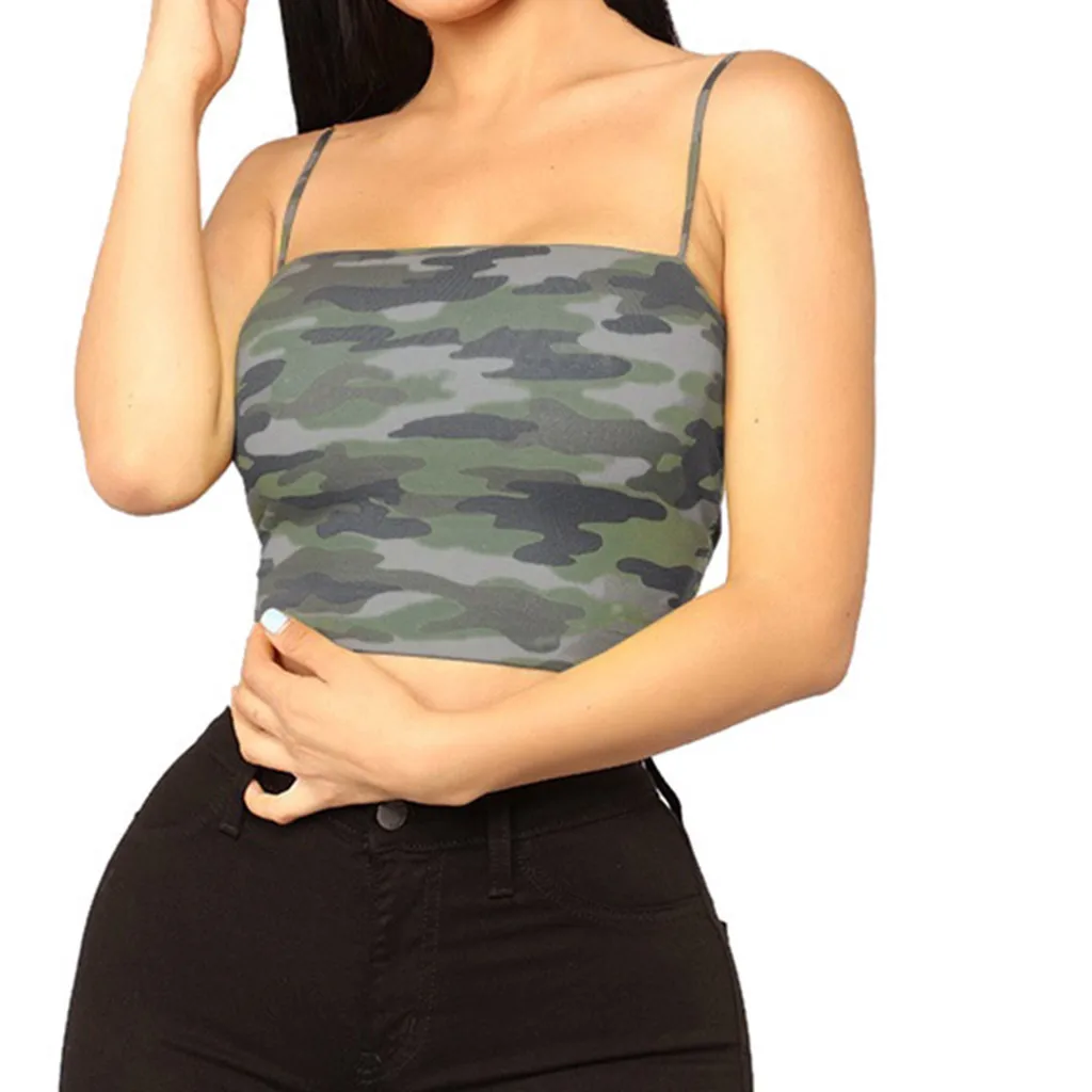 

Summer Party Tank Top Women Streetwear Camouflage Sleeveless Crop Tops Sexy Festival Spaghetti Strap Top Women Clothes 2019
