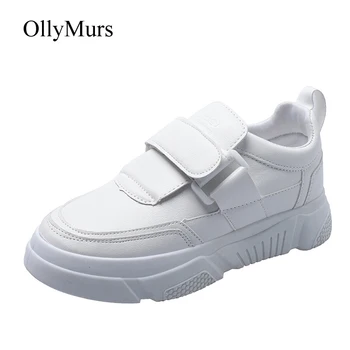 

White Shoes Women Platform Sneakers zapatos de mujer 2019 Spring New Real Leather chaussures femme Lady footware Patchwork Beige