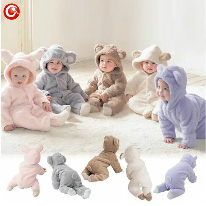 2016 Cute Winter Warm longsleeve coral fleece infant baby Romper cartoon winter Jumpsuit boys girls animal overall menino menina (2)