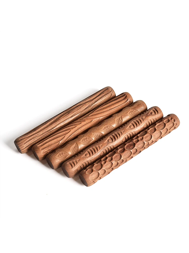 

Pottery tools wood texture roll embossing stick Fish Leaf pattern rolling Pin Ceramic Polymer Clay Tools Model maquetas