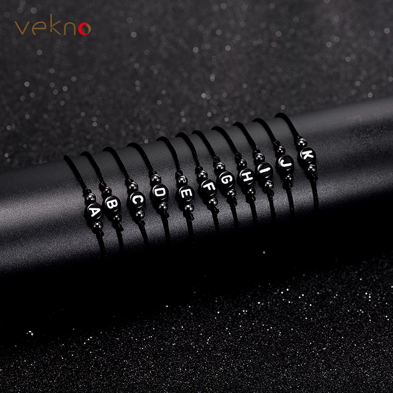 

VEKNO DIY Black Rope Lucky Bracelets for Couple String Braided Friendship Jewelry for Women 26 Letters Charm Bracelet Men