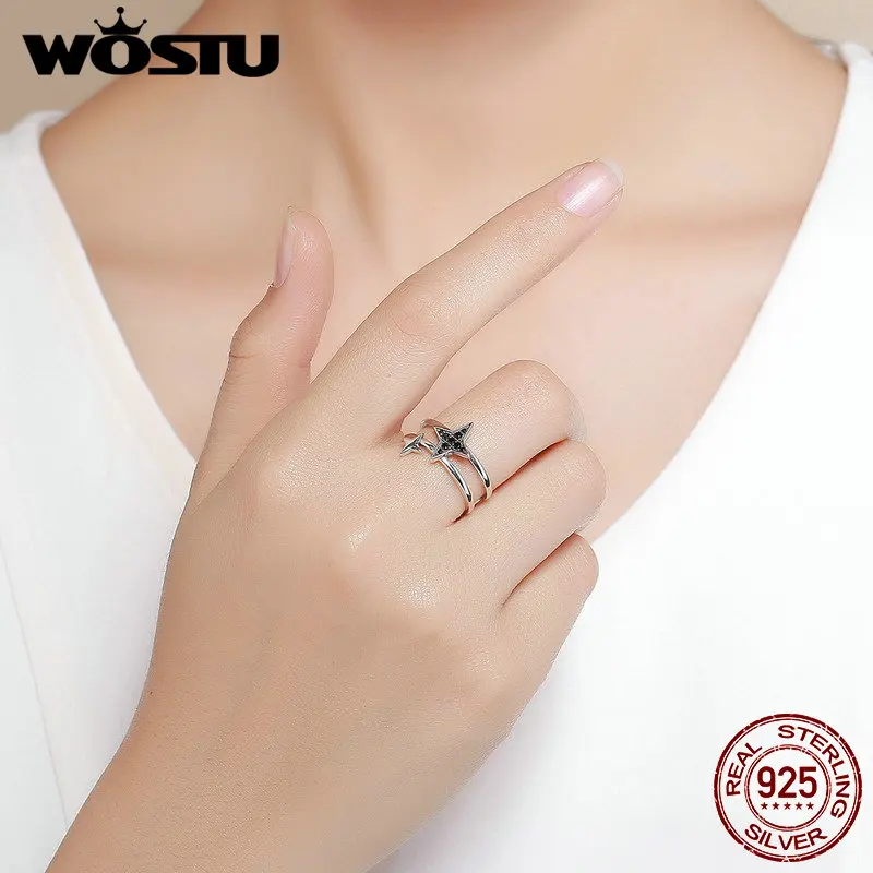 WOSTU серебро 100% настоящее 925 пробы двухслойные регулируемые Открытые Кольца для