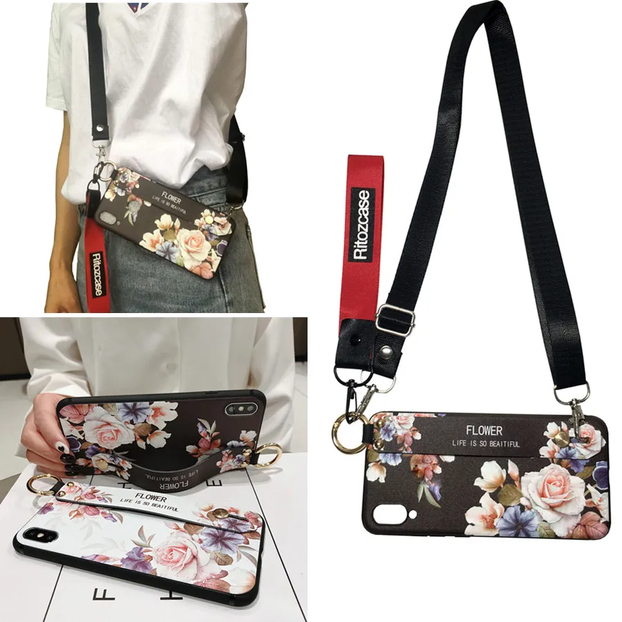 

strap silicon case for samsung galaxy note 10 pro 9 8 A70 50 40 30 20 10 S10 S8 S9 plus case cover rose flower wristband holder