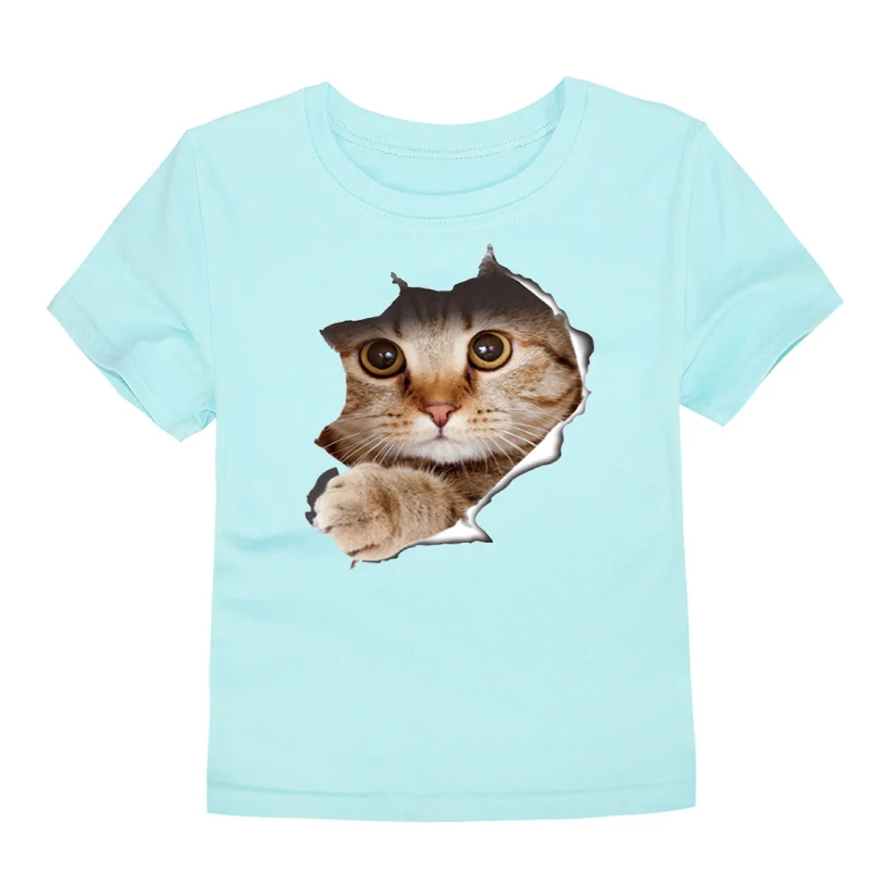 Детские летние хлопковые футболки с короткими рукавами, детские футболки с 3D изображением кота, футболки с животными, футболки для мальчиков, топы с единорогом для 1-14 лет