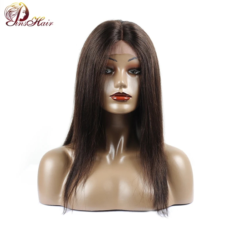 Pinshair #2 натуральный черный парик для Для женщин перуанский Прямо Синтетические волосы на кружеве 4*4 закрытие парик с плотностью 150% толщиной