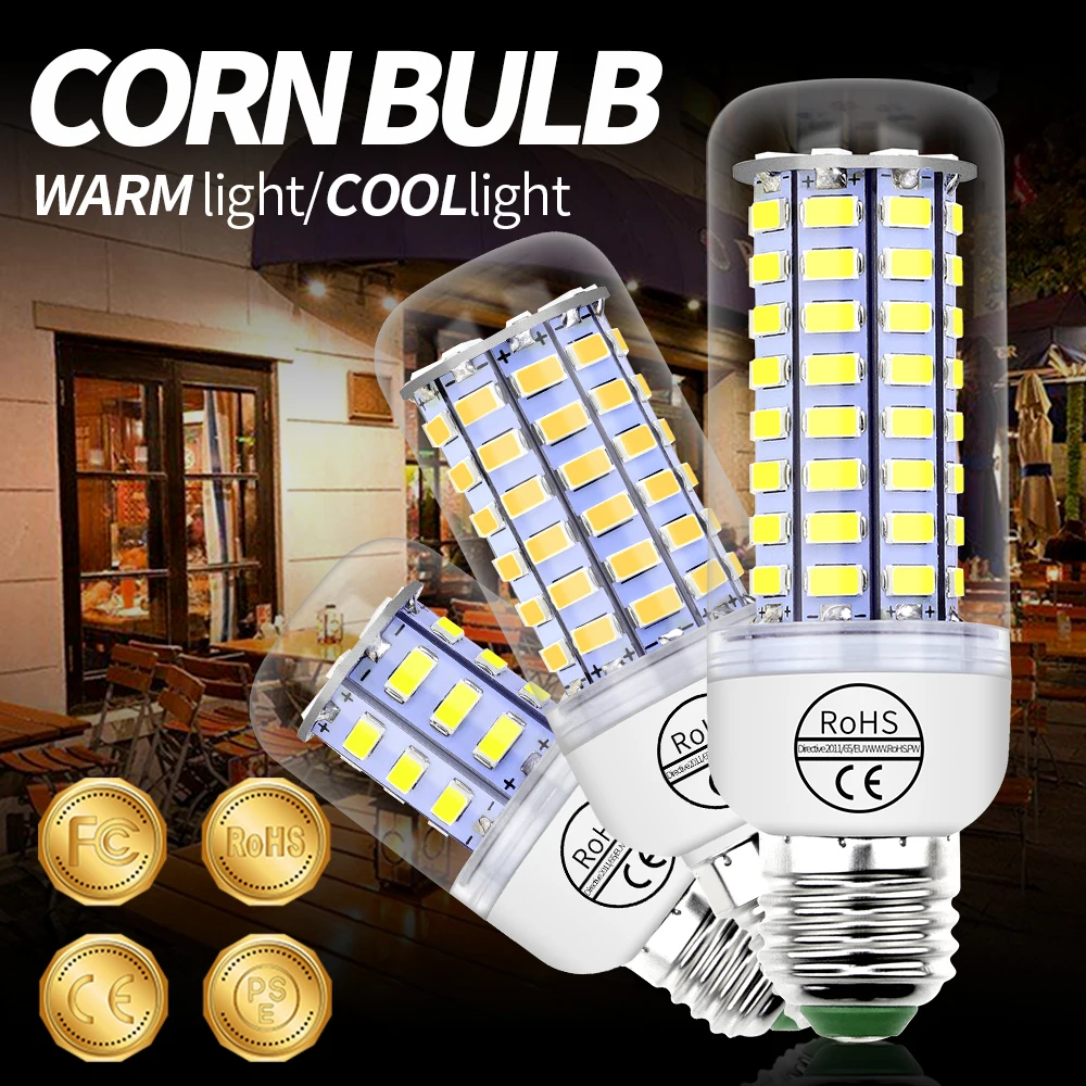 

E27 LED Corn Light 220V Energy Saving Bulb SMD 5730 E14 Lampada Led Lamp 240V Indoor Chandelier Lighting 24 36 48 56 69 72leds