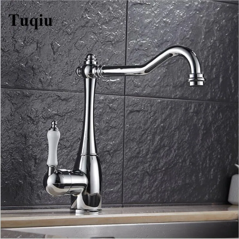 Kitchen Faucets Silver Single Handle Ceramic handle Kitchen Tap Single