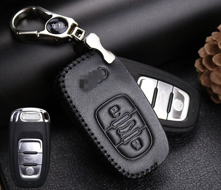 

Leather car key fob cover case skin for Audi A4L A6L Q3 Q5 Q7 flip folding remote protected