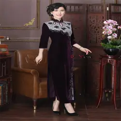 Высокое качество Фиолетовый Винтаж китаянка ручной работы бусы Длинные Cheongsam Топ Китайский элегантная очаровательная платье Qipao Размеры S