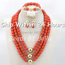 Hligh качественные нигерийские Свадебные бусы для невесты ожерелье набор красное украшение с коралловыми бусинами Набор Горячая распродажа ABC387