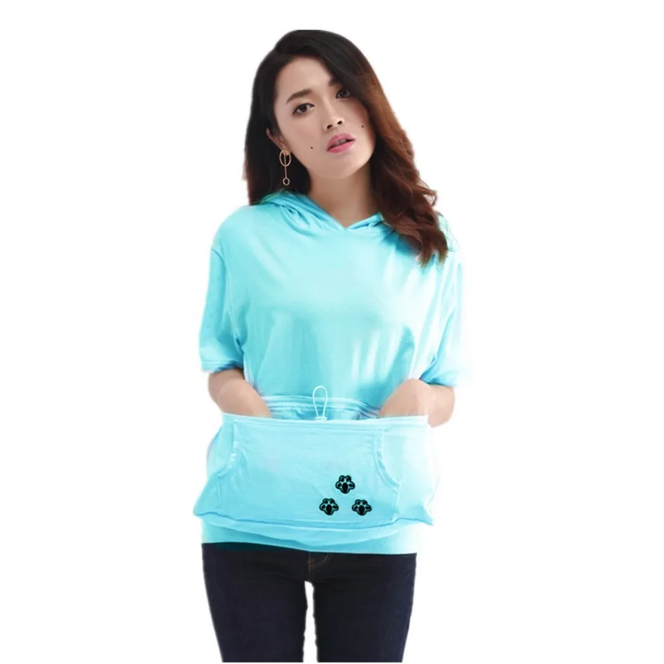 Sweat A Capuche Pour Femme Ete Petit Animal Chat Chien Kangourou Poche A Capuche Pull Aliexpress