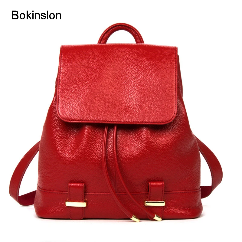 Bokinslon Backpack Girls Bags Popular Solid Colors Women Backpacks Bags Split Leather Fashion Travel Backpack For