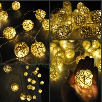 

20 LED 220cm Warm White Rattan Ball String Fairy Lights For Christmas Xmas Wedding Decoration Party Hot Dry Battery
