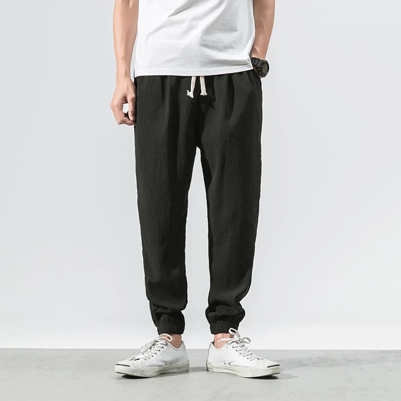 Korean version of linen casual pants men's summer thin section loose breathable Harlan feet pants trend cotton and linen pants