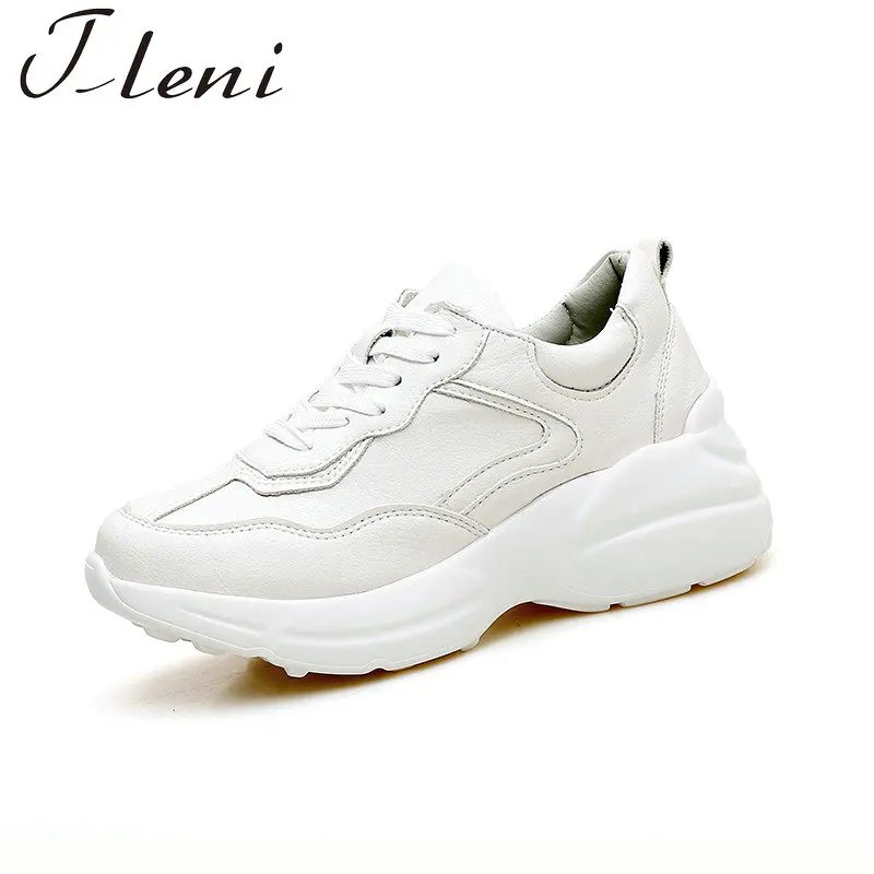 

Tleni new White Running Shoes For Women Leather Sneakers Soft Rubber Sport Shoes Female Breathable Non-slip Walking Shoes ZX-134