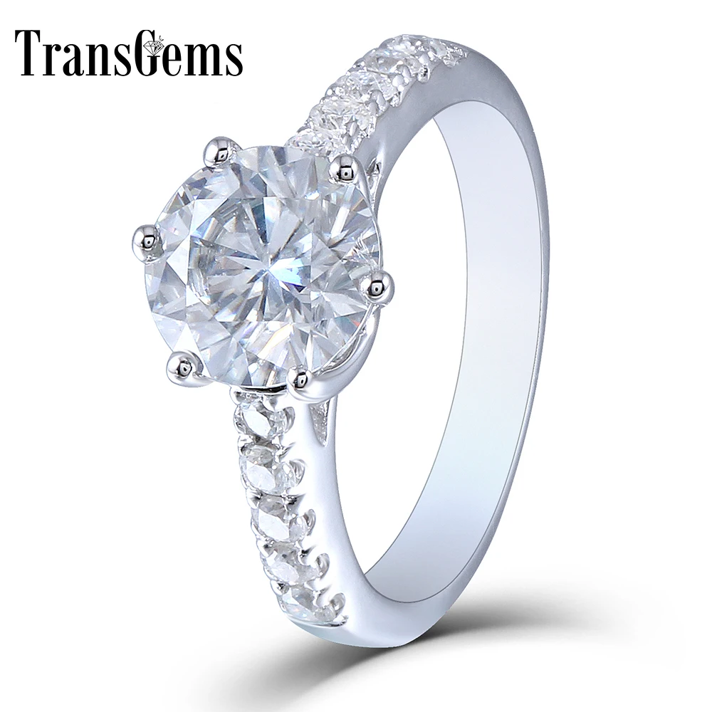 

Transgem 2ct Center 8mm H Color Moissanite Engagement Ring Solitare with Accents Sterling Silver For Women
