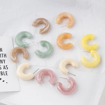 

AENSOA Fashion 2019 Colorful Acrylic C Shape Round Earrings Candy Color Acetate Resin Small Cute Hoop Earrings Statement Jewelry