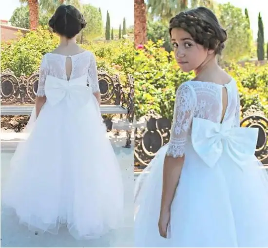 

Elegant A Line Flower Girls Dresses Lace Zipper Back Girls Clothes First Communion Gowns for Wedding