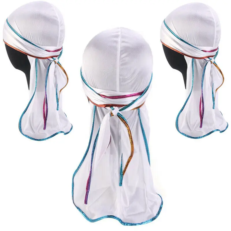 Мужская атласная Шапка тюрбан Durags шелковая шапка шарф с длинным хвостом
