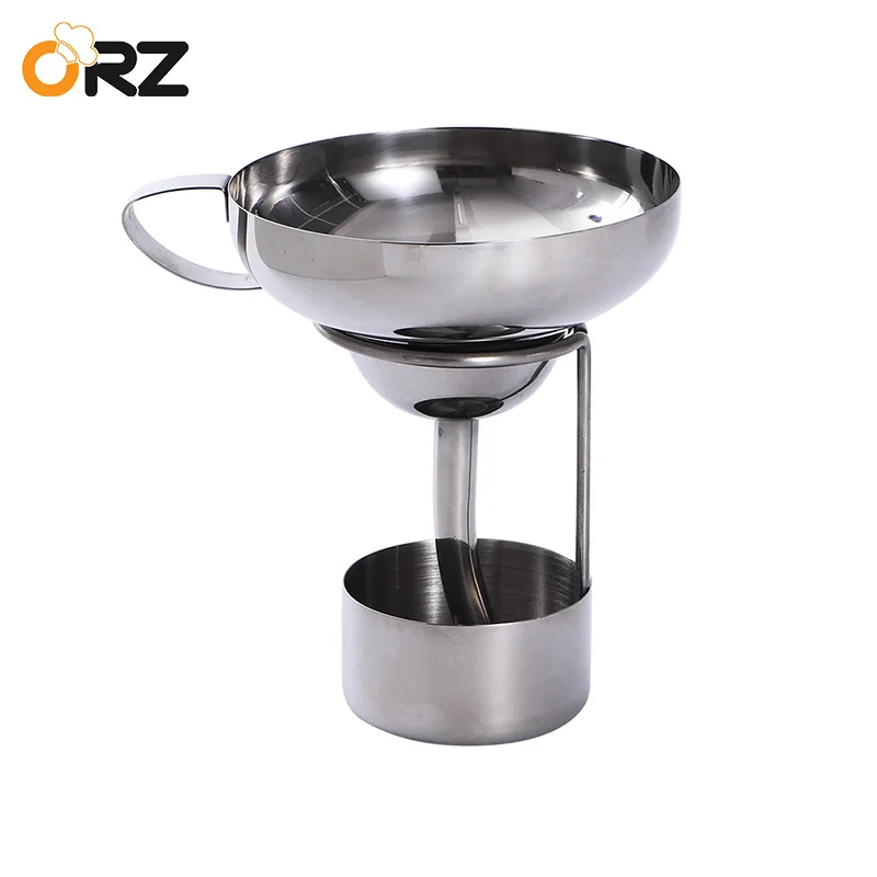 

ORZ 304 Stainless Steel Funnel Oil Hopper Filter Holder Mouth Jam Liquid Detachable Strainer Kitchen Cooking Funnel With Base