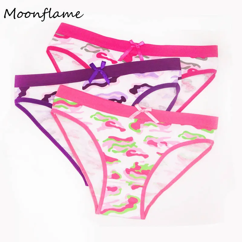 Moonflme 3 шт./лот женское нижнее белье с принтом женские хлопковые трусики M L XL 89153 - Цвет: pink.rose red.purple
