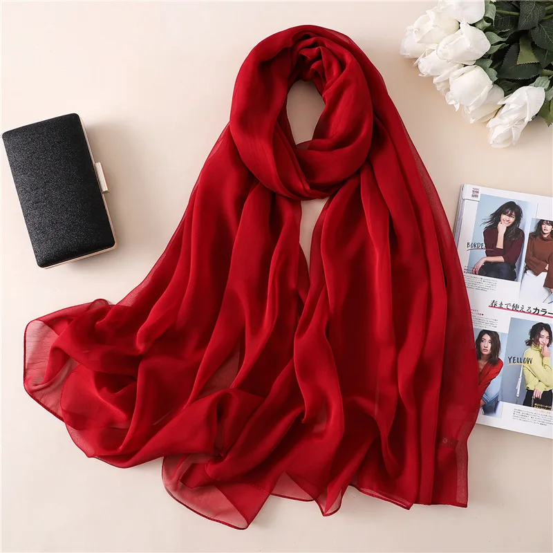 

2019 New Silk Scarf For Women Solid Spring Scarves Soft Shawls Wraps Ladies Pashmina Bandana Hijabs Scarf Foulard Beach Stoles