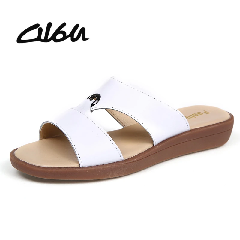 

O16U Luxury brand Avant Art women flats sandals Shoes leather solid slip on rubber female Leisure slipper summer ladies slides