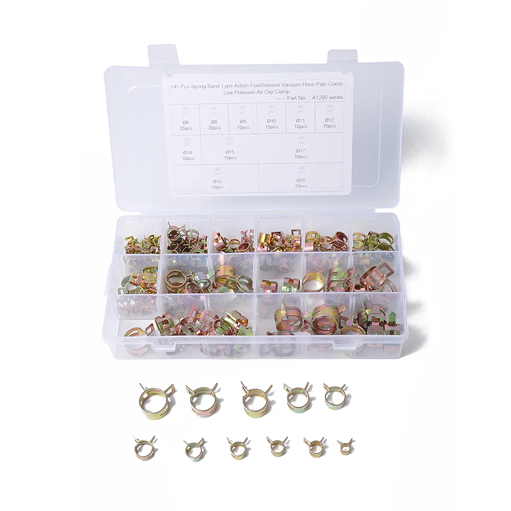 145 Sets Spring Clips Fuel Hose Line Tube Pipe Air Tube Clamps 6-20mm