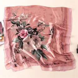 2019 новый шелковый шарф для женщин винтажные чернила Цветочный шарфы с принтом элегантные леди обруч шали большой размер ткань Пашмина
