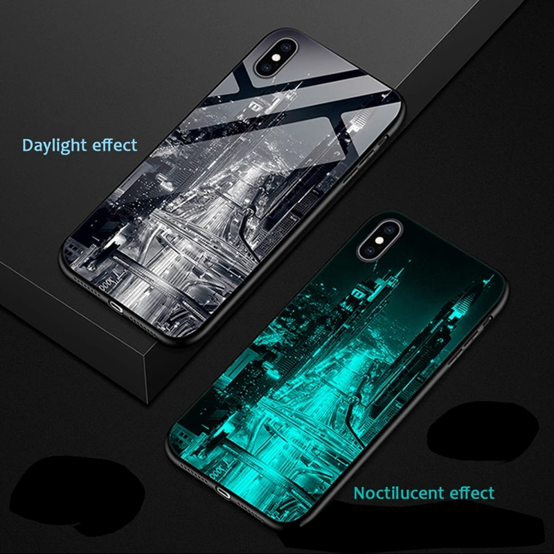 

Luminous Tempered Glass Case For Xiaomi redmi Note 5 6 Pro 4 5 Plus 6 Pro Case On Mi 8 Lite A1 A2 MAX 3 2 Soft Edge Hard Cover